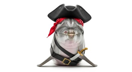 Obraz premium dolphin dressed as a pirate, Halloween costume, Holiday