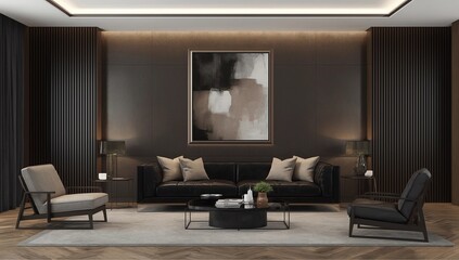 Black and wooden living room, poster