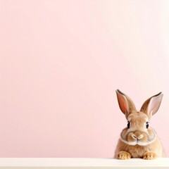 Obraz premium a curious bunny rabbit peek-a-boos and looks directly at the camera against a soft pink backdrop. This scene evokes feelings of whimsy and joy