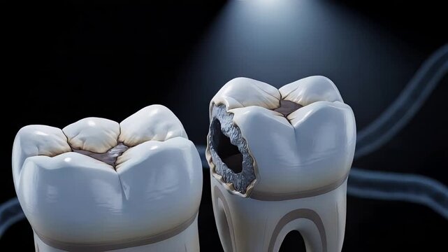 Close-Up of Carious Tooth and Cavity Structure with Soft Lighting