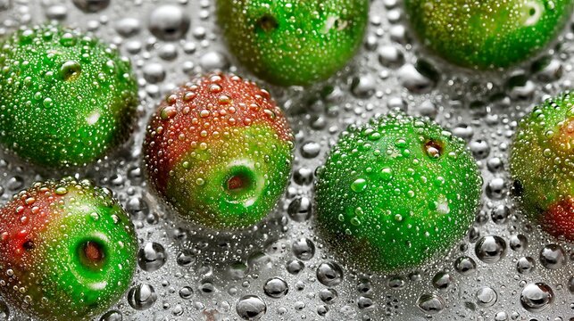 Fresh, vibrant fruits with water droplets