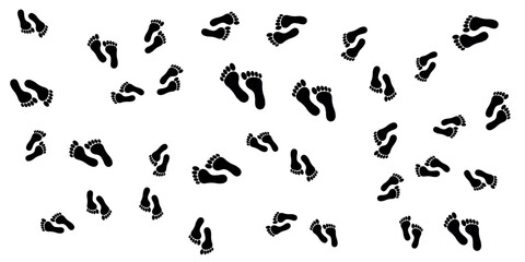 Random footprints pattern. Footsteps in different directions. Vector illustration isolated on clear background.