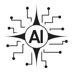 Artificial Intelligence AI Icon with Sparkle Chip Circuit and Futuristic Technology Symbol.