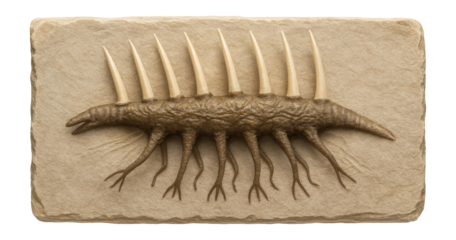 Hallucigenia fossil with spines along its back and multiple pairs of legs