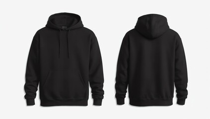 Black pullover hoodie front and back view isolated on white background