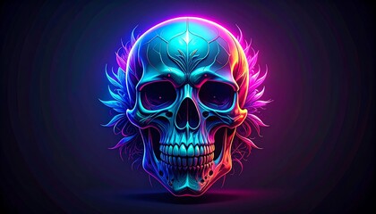 Vibrant skull illuminated by neon lights