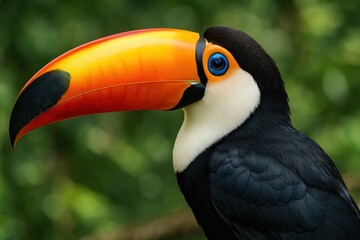 Naklejka premium Vibrant toucan in lush habitat.