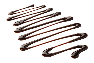 Drizzled chocolate syrup swirls isolated on transparent background