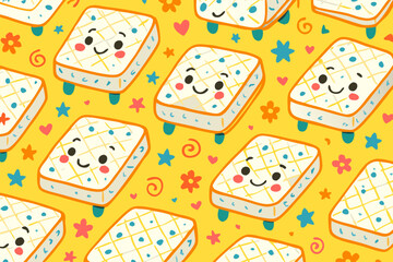 Adorable Mattress Characters With Smiling Faces Pattern