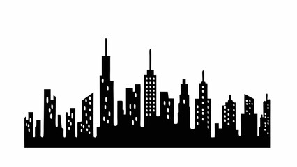 Fototapeta premium Silhouette of a cityscape with various buildings and skyscrapers against a white background landscape view