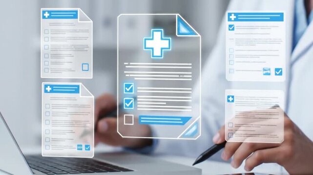 Doctor Managing Digital Medical Records and Patient Data on Laptop Innovative Healthcare Technology and Electronic Health Records System for Modern Medicine  - Powered by Adobe