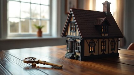Captivating Miniature Home with Vintage Key, Real Estate Dream or Investment Concept - Powered by Adobe