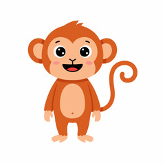 Cute Monkey Cartoon Illustration for Kids Coloring Book