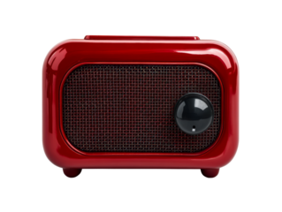 Vintage red retro radio with black knob and mesh speaker front