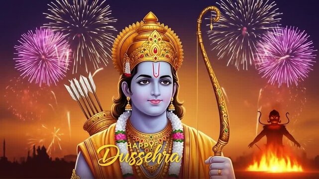 Lord Rama portrait design for happy dussehra festival background
