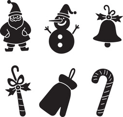 "Christmas Tree and Gift Silhouettes"

"Festive Holiday Vector Illustrations"

"Black and White Christmas Decoration Icons"