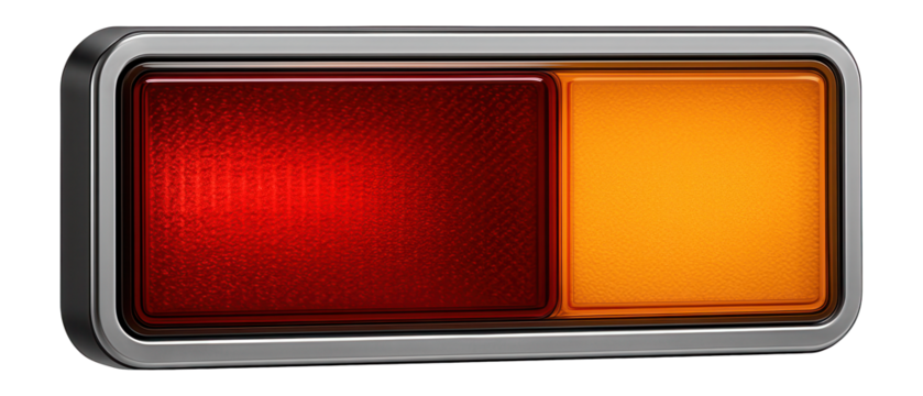 Rectangular rear lamp with distinct red and amber sections