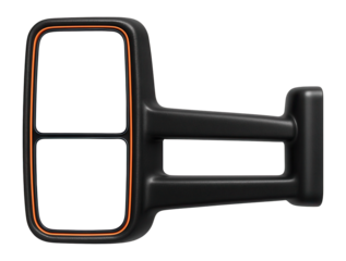 Large side mirror with dual glass sections and rugged black housing