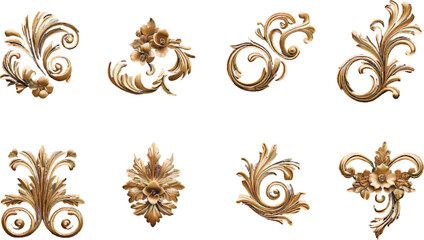 Collection of Eight Ornate Golden Decorative Flourishes and Swirls vector illustration