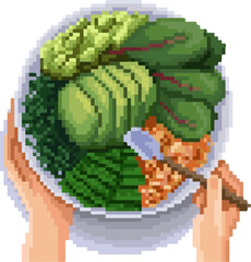 Obraz premium organic salad vegetable pixel art style illustration