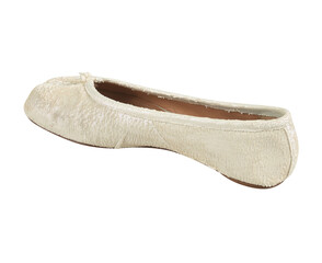 Women’s white ballet ballerina flat shoe, glossy patent leather finish, stylish and comfortable footwear for casual and formal wear, transparent background.