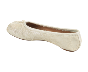 Women’s white ballet ballerina flat shoe, glossy patent leather finish, stylish and comfortable footwear for casual and formal wear, transparent background.