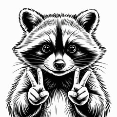 Raccoon Giving Peace Sign