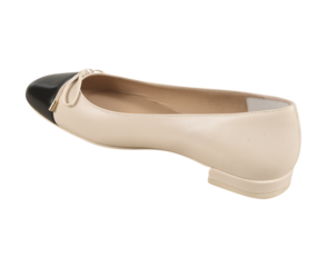 Women’s white ballet ballerina flat shoe with bow, glossy patent leather finish, stylish and comfortable footwear for casual and formal wear, transparent background.