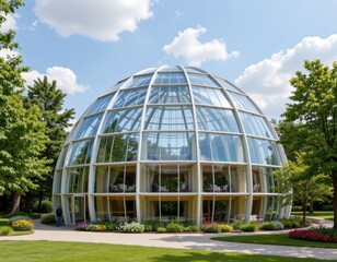 glass dome contributes to eco architecture using ventilation channels layered insulation reflective coatings and shading panels regulating temperature energy efficiency and reducing environmental impa
