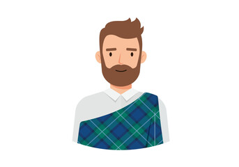 Cartoon Man with Beard Wearing Plaid Kilt Over Shoulder