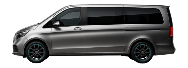 Electric passenger van with tinted windows and chrome accents