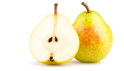 Fresh Ripe Pear with Stem Isolated on White Background