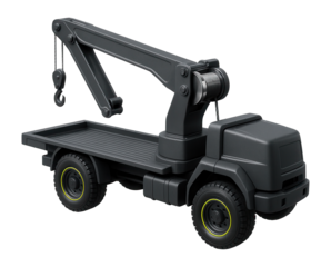 Crane truck with visible winch and cable system above the flatbed