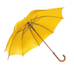 Bright yellow umbrella isolated on transparent background