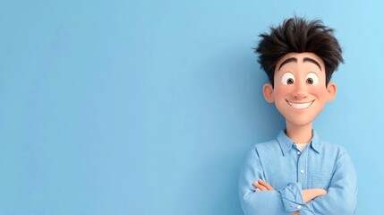 A 3D man with a friendly smile, created in a cartoon style.