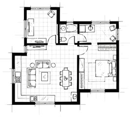 Create a Architectural Drawings diagram concept, Minimal style hand drawn. vector art with white background.