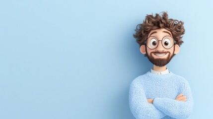 A 3D man with a friendly smile, created in a cartoon style.