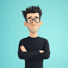 A 3D man with a friendly smile, created in a cartoon style.