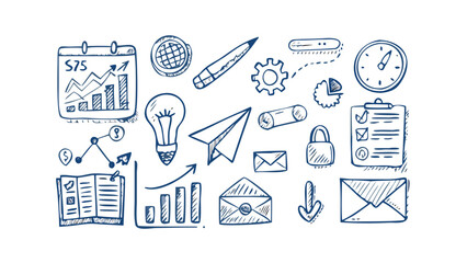 Business doodles on white background finance strategy