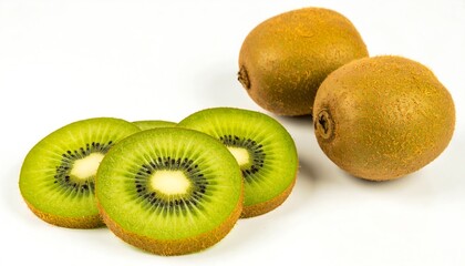 Fototapeta premium Fresh Kiwi with Green Leaves Isolated on White Background