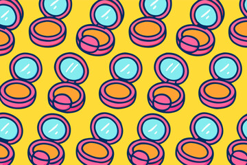Seamless pattern of colorful makeup compact powder illustrations