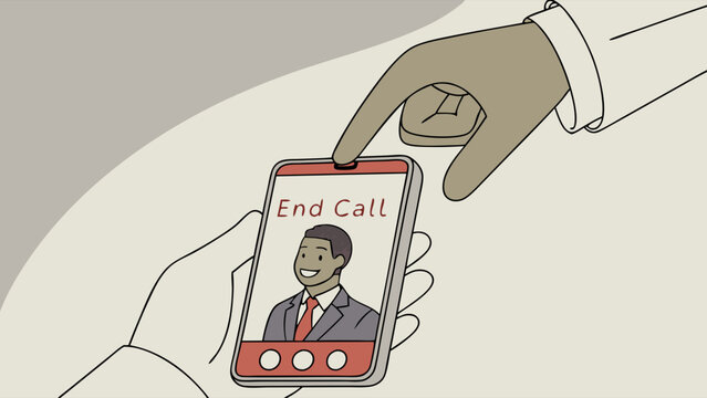 Ending a Mobile Phone Call with a Business Professional on Screen.