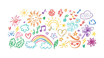 Cheerful colorful doodle elements rainbow