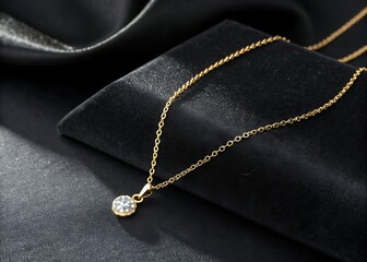 Black pearl necklace on black background with gold and silver jewelry accents