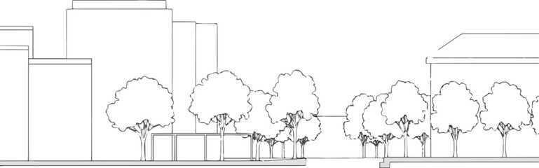 Create a Architectural Drawings, Minimal style cad tree line drawing, Side view, set of section concrete pavement outline for landscape design drawing. Vector illustration in  element vector art. © al