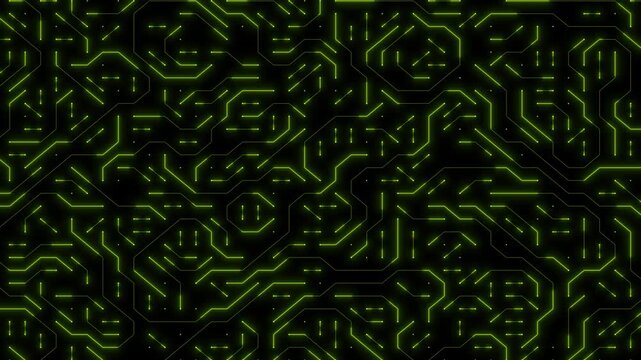 Animated Futuristic Neon Green Circuit Board Technology Background with Alpha Transparency