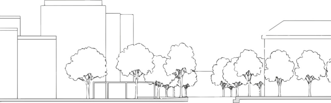 Create a Architectural Drawings, Minimal style cad tree line drawing, Side view, set of section concrete pavement outline for landscape design drawing. Vector illustration in  element vector art.