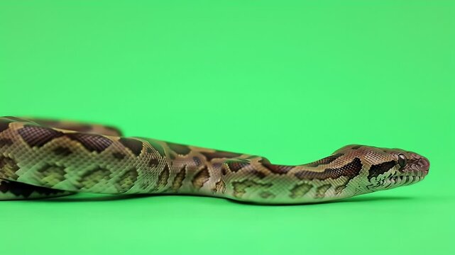 Brown Patterned Snake on Vibrant Green Screen Background