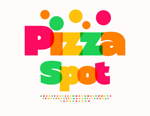 Vector Bright Promotion Pizza Spot. Bold Colorful Font. Modern Creative Alphabet Letters and Numbers set.