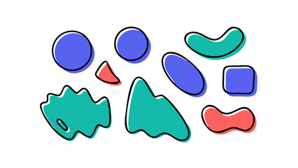Colorful doodle shapes with outlines abstract blue